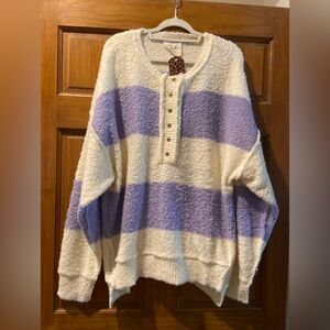 NWT! Fantastic Fawn oversized Cozy Striped Sweater in Cream and Purple